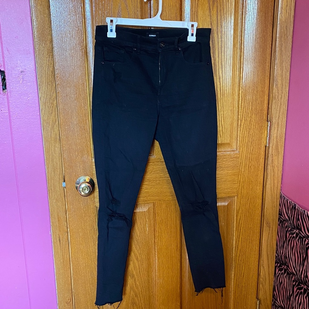 Express Jet Black Distressed Skinny Jeans